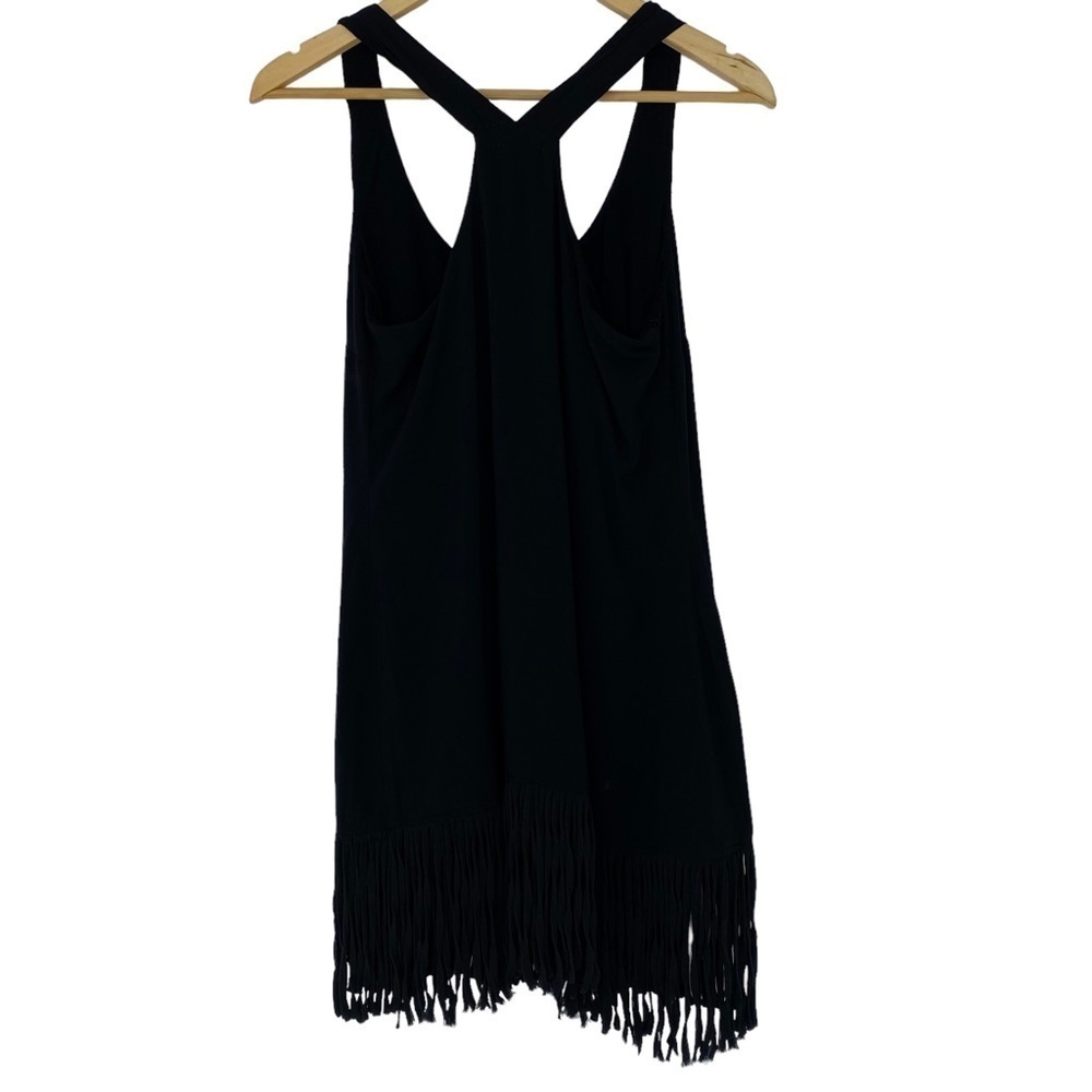 Ella Moss black racer back cover up dress with fringed bottom hem, S